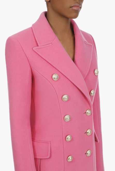 Double-breasted pink wool coat - 8