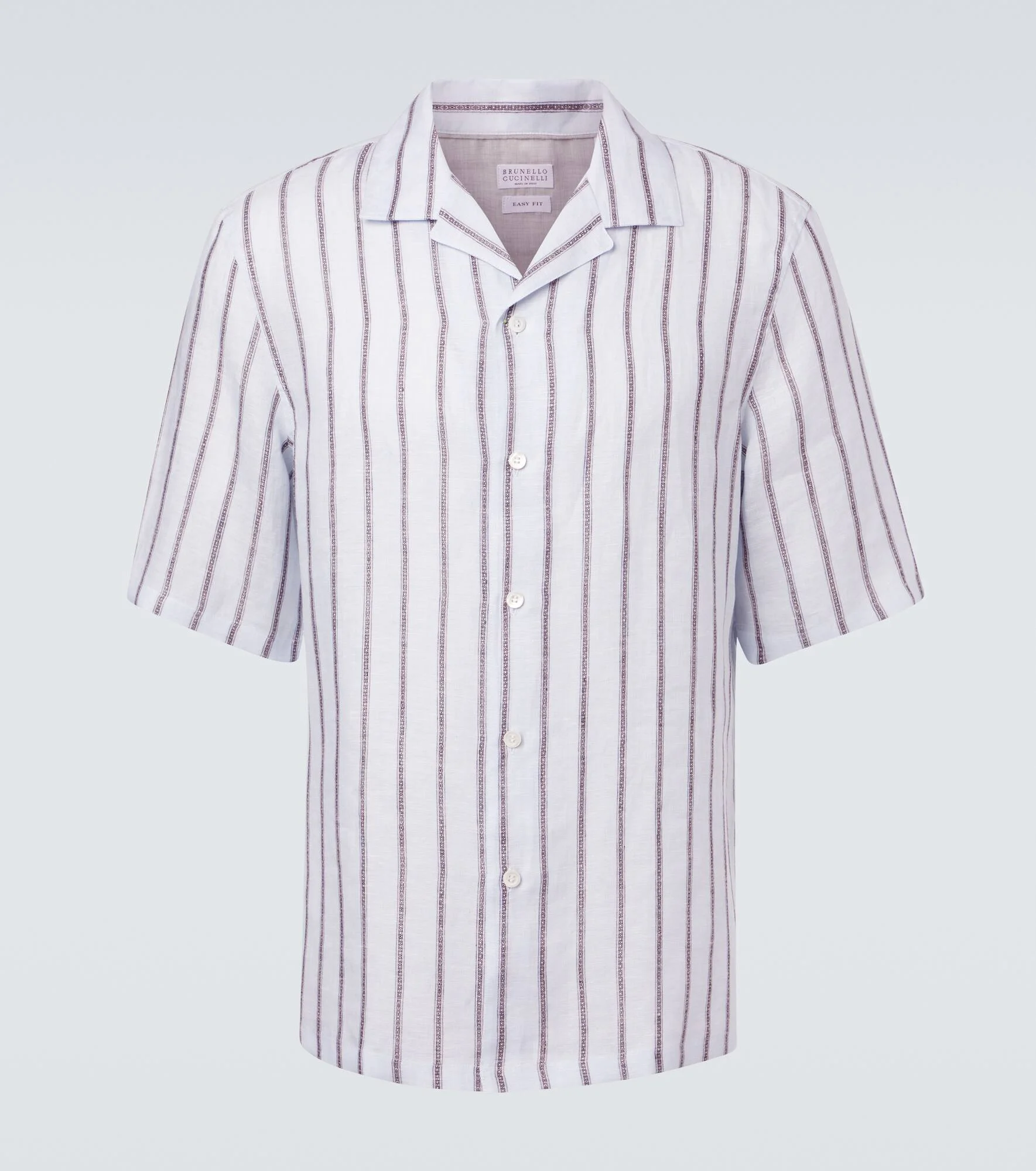 Striped linen bowling shirt - 1