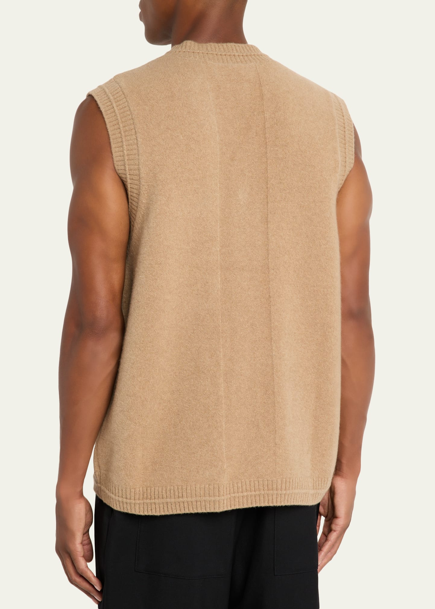 Men's Virgin Wool Knit Pearly Flower-Button Cardigan Vest - 3