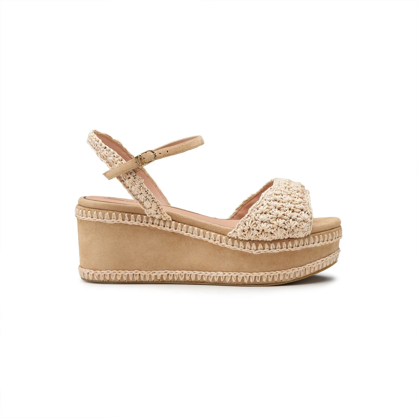 Women's beige suede and raffia wedge - 1