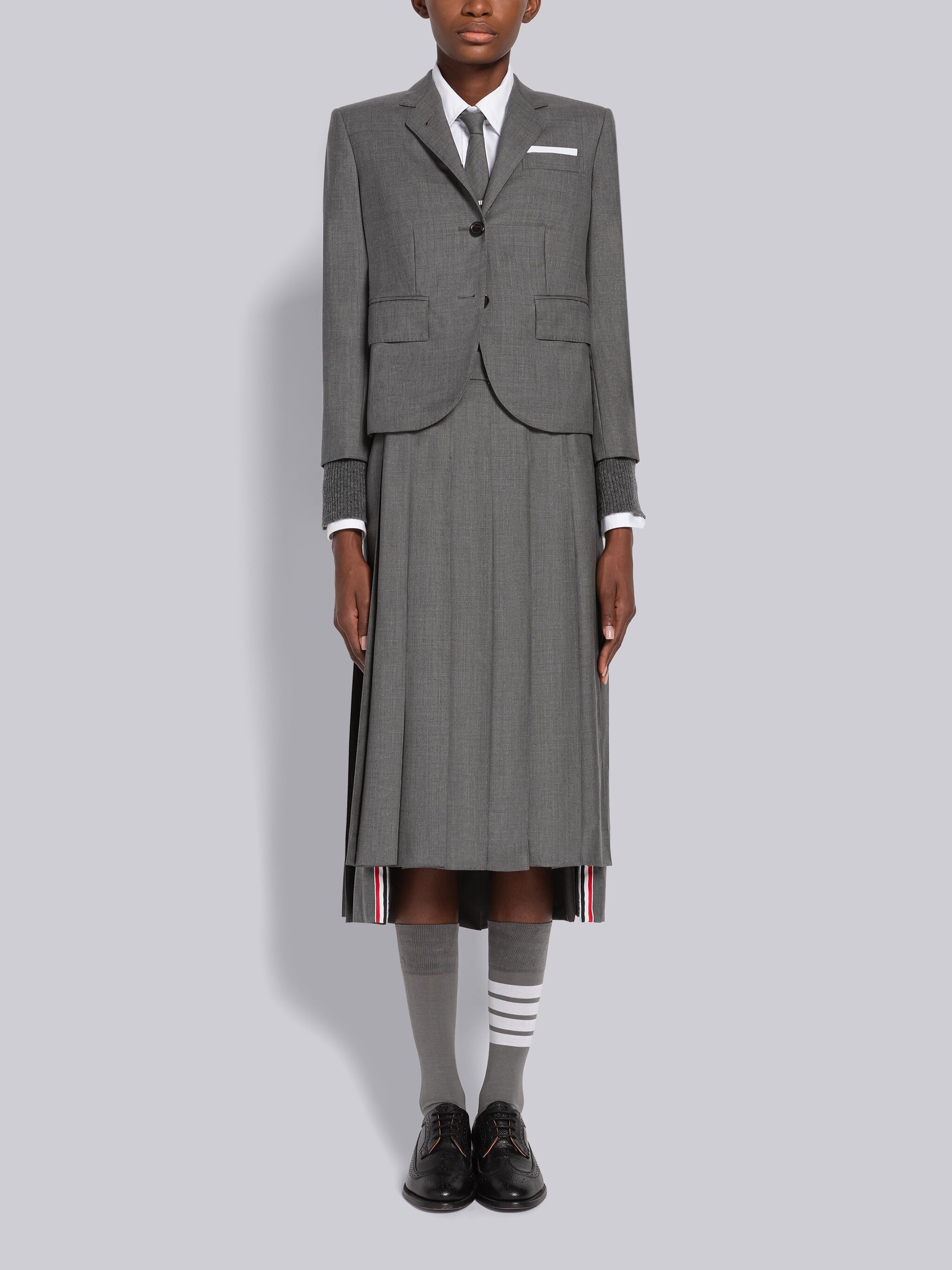 ミニスカート MINI DROPPED BACK PLEATED SKIRT - FIT 1 - IN SUPER 120S TWIL School Uniform Plain Weave Mini Pleated Wrap Skirt | Thom Browne
