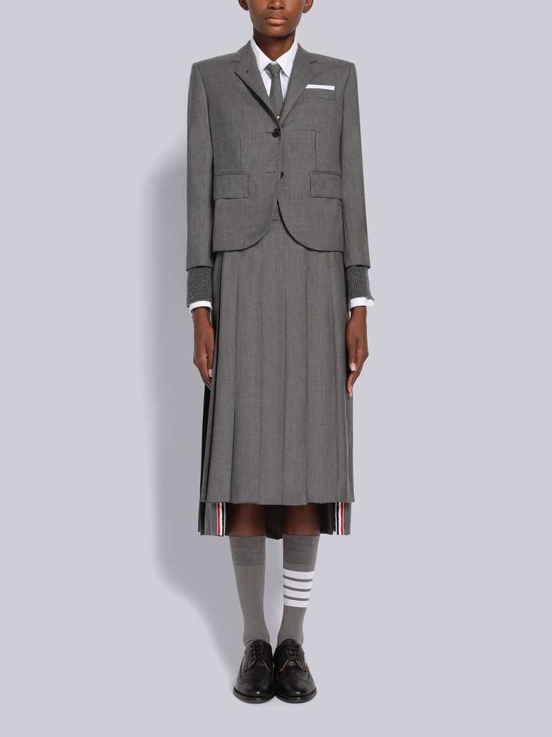 Medium Grey Super 120's Twill Dropped Back Below-the-knee Pleated Skirt 4