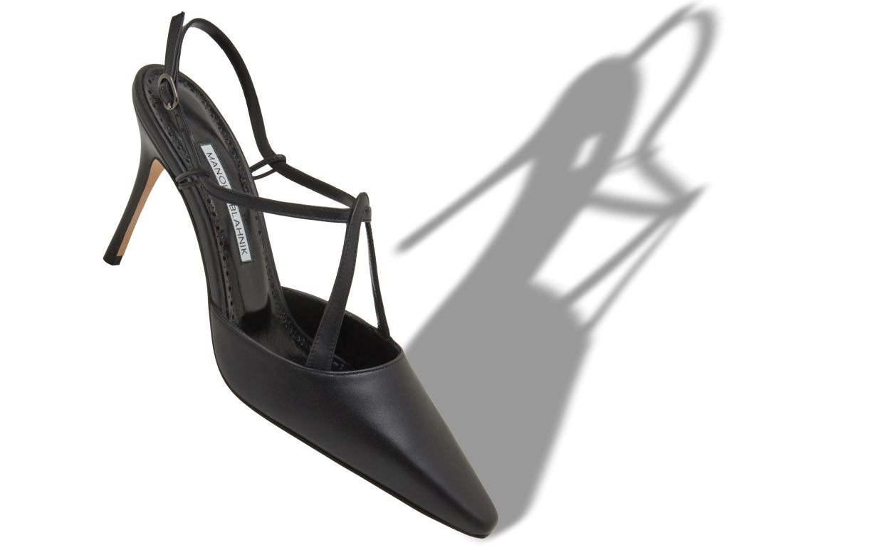 Black Nappa Leather T-Bar Pumps - 2