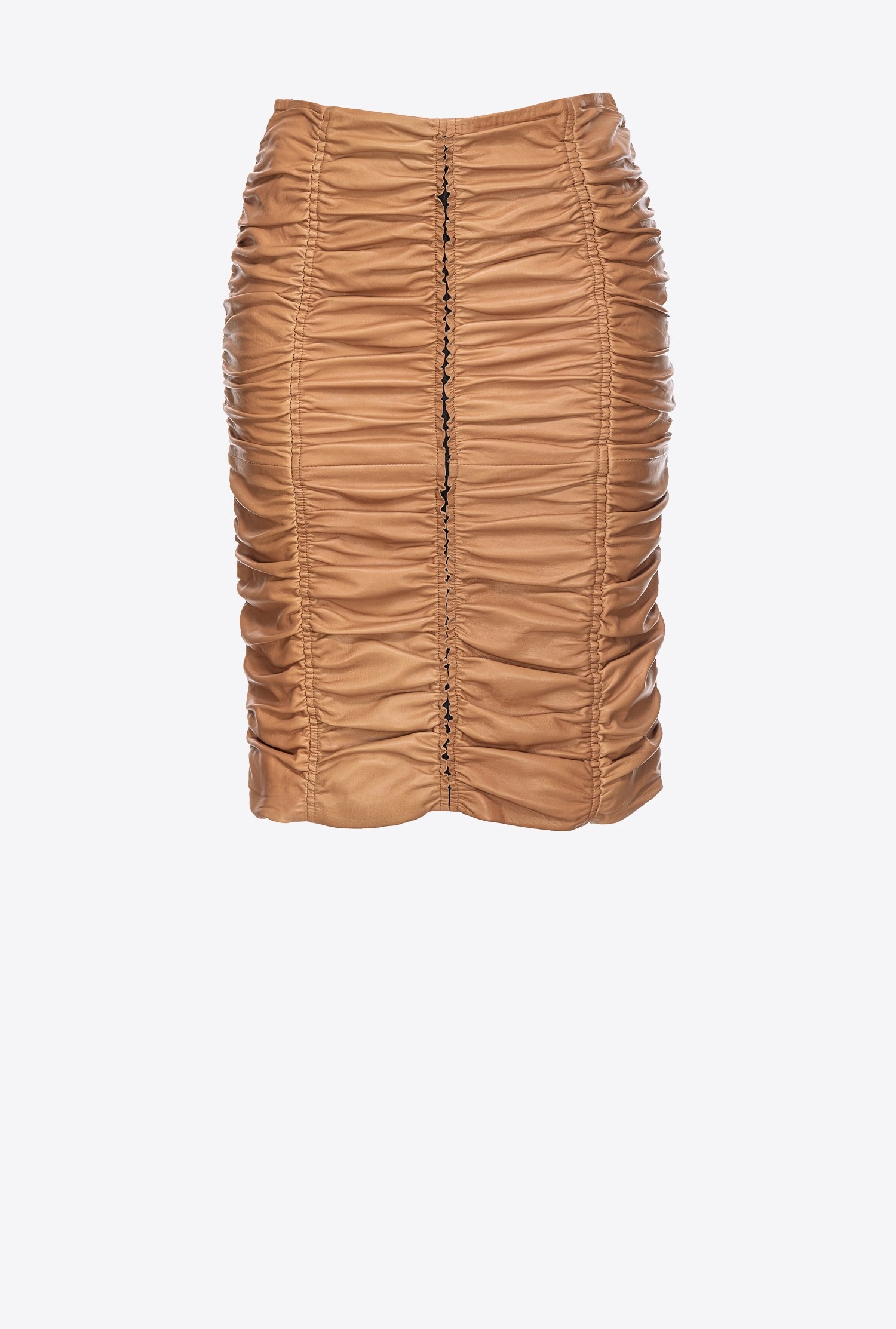 GATHERED NAPPA LEATHER CALF-LENGTH SKIRT - 1