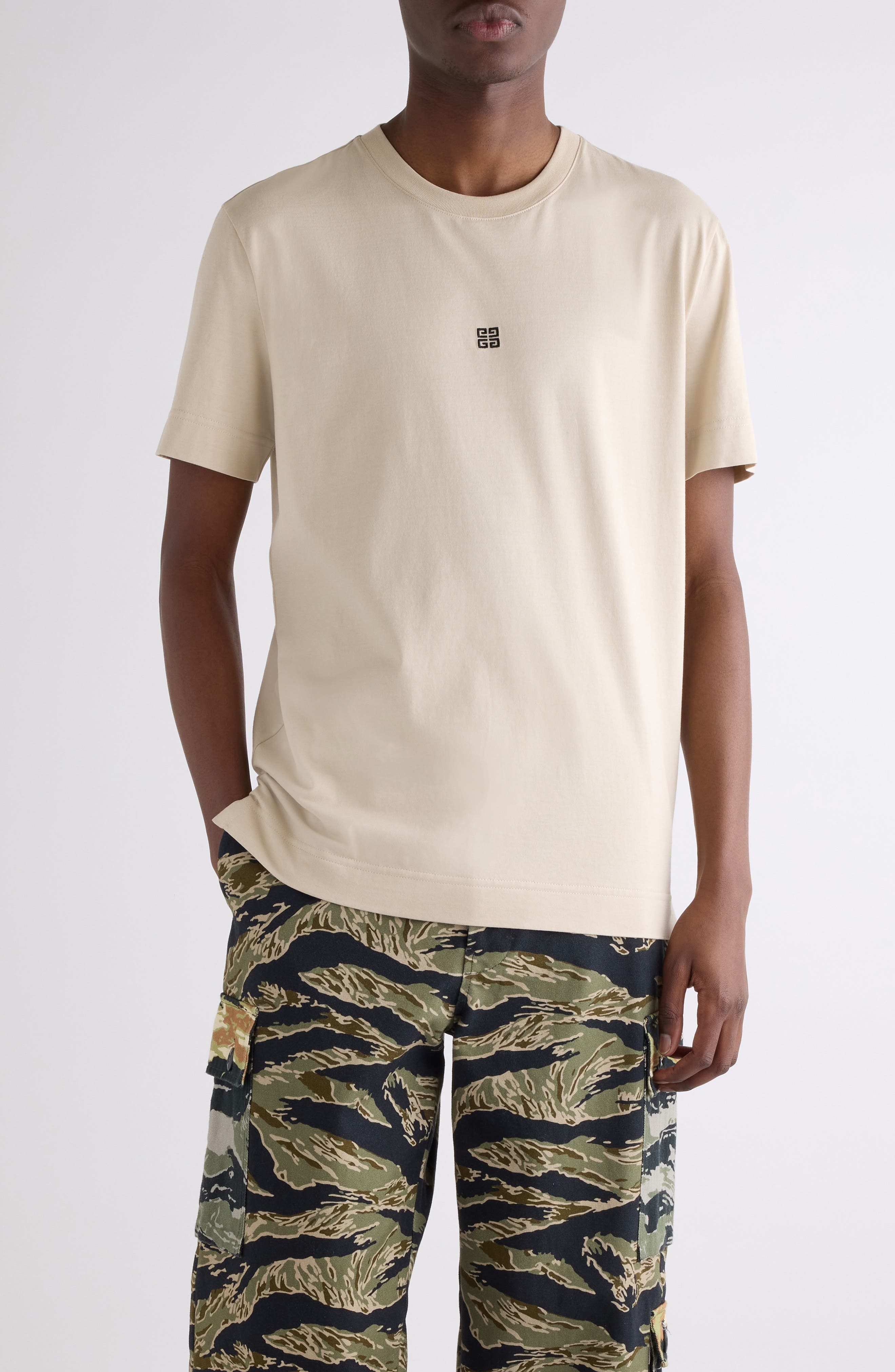 Givenchy Slim Fit 4G Embroidered Cotton T-Shirt in Light Beige at Nordstrom - 1