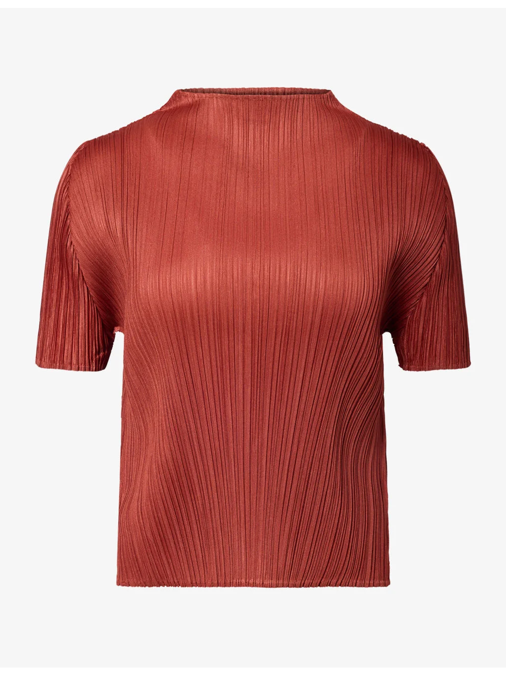 High-Neck Pleat Knit T-Shirt - 1