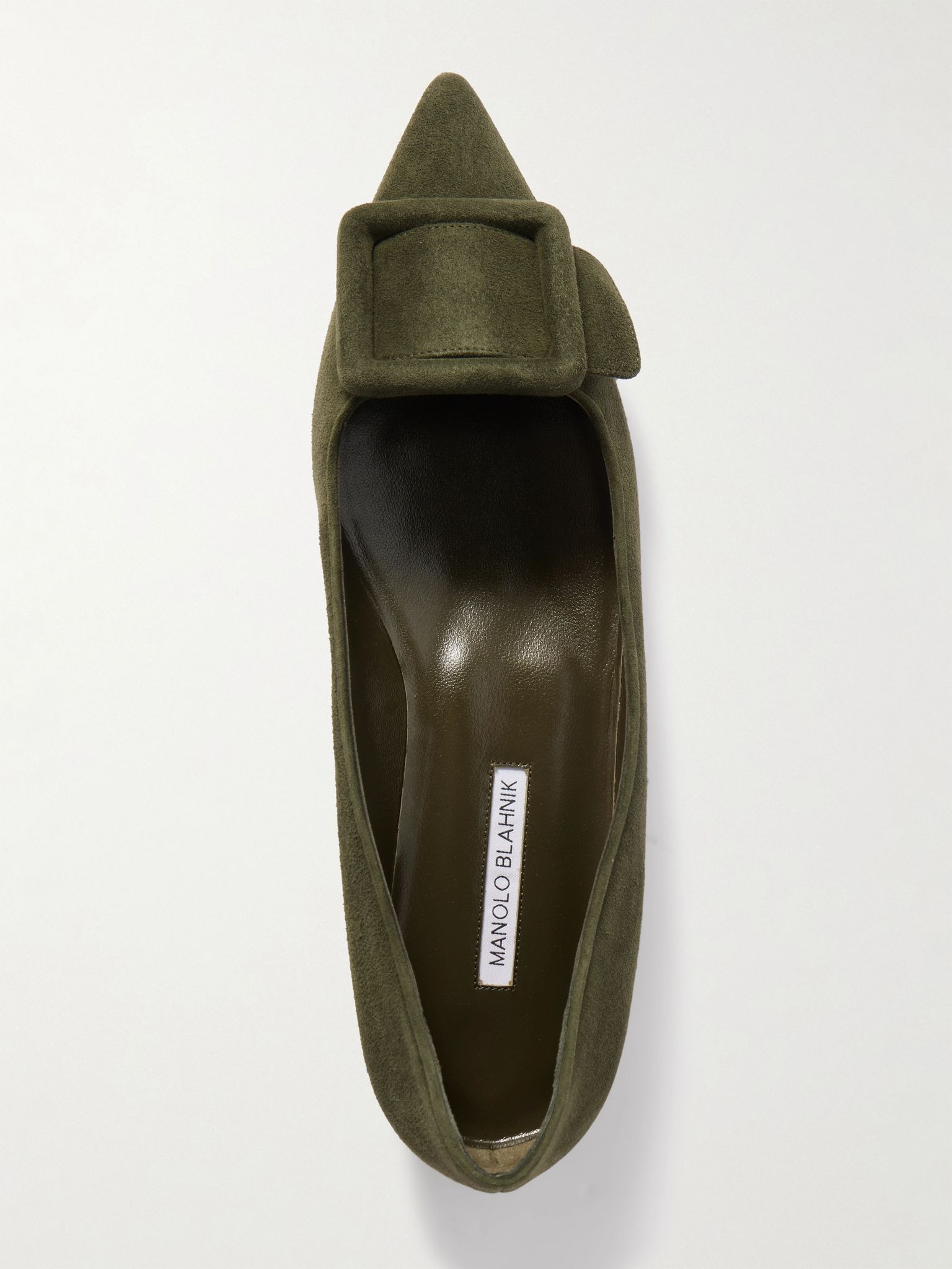 Maysale buckled suede point-toe flats Army green - 5