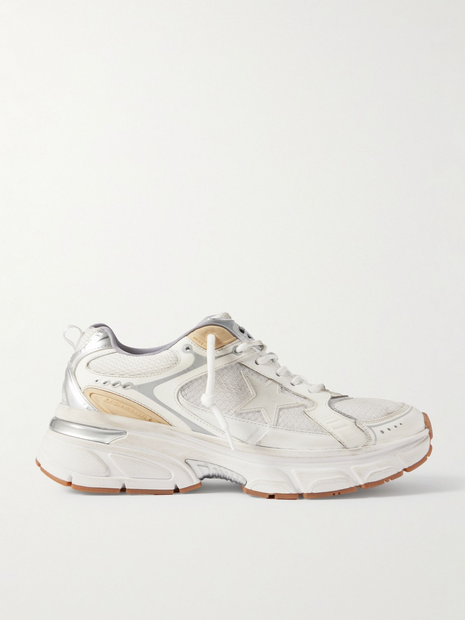Lightstar Rubber-Trimmed Leather and Mesh Sneakers Neutral - 1
