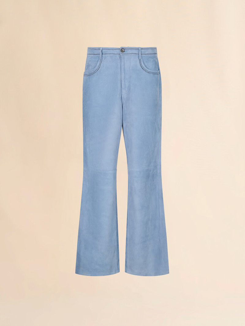 BLUE SUEDE PANTS WITH CUT-OUT DETAILING 1