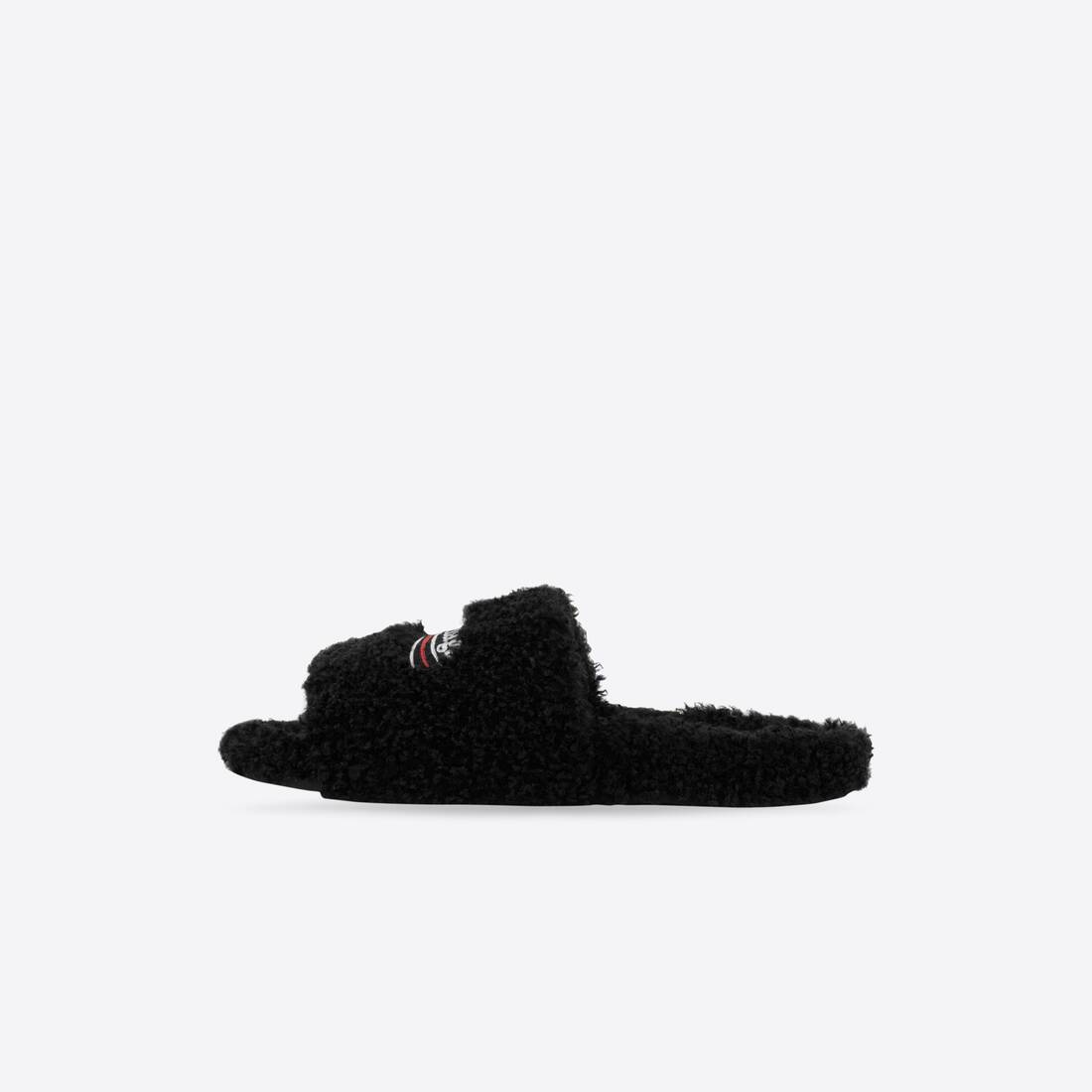 Men's Furry Slide Sandal in Black/white/red - 4