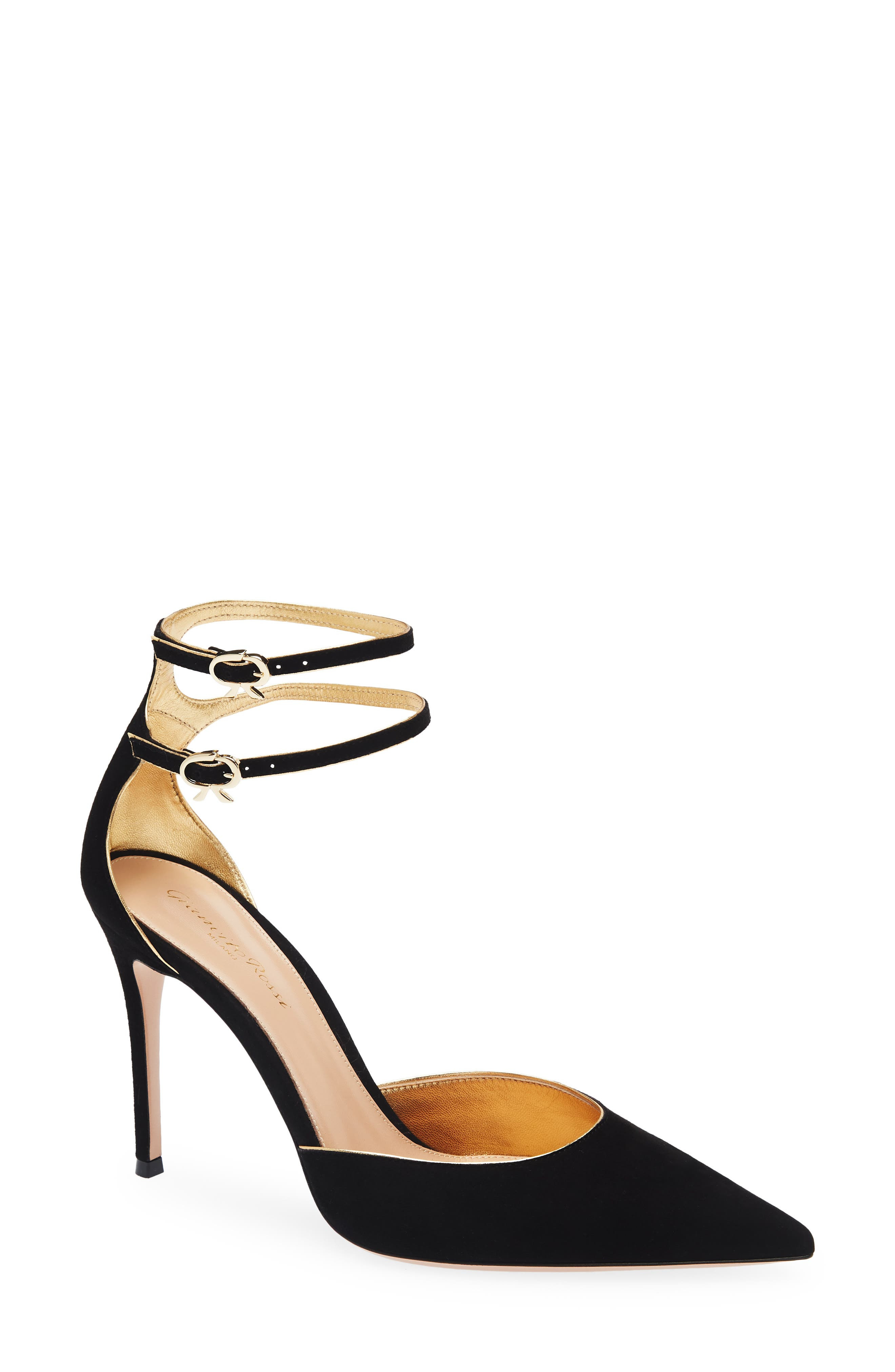 Gianvito Rossi Camoscio Double Ankle Strap Pointed Toe d'Orsay Pump in Black Mekong at Nordstrom - 1
