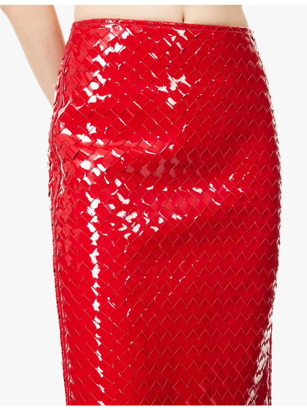 Intrecciato Leather Midi Skirt - 5