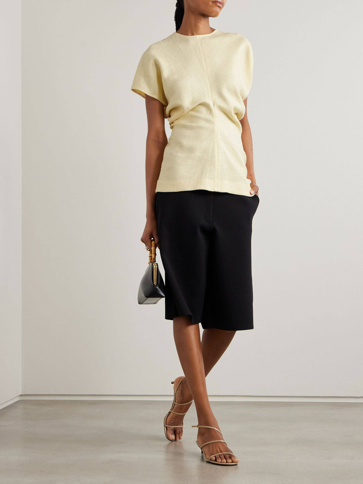 Gathered woven top Pastel yellow - 2