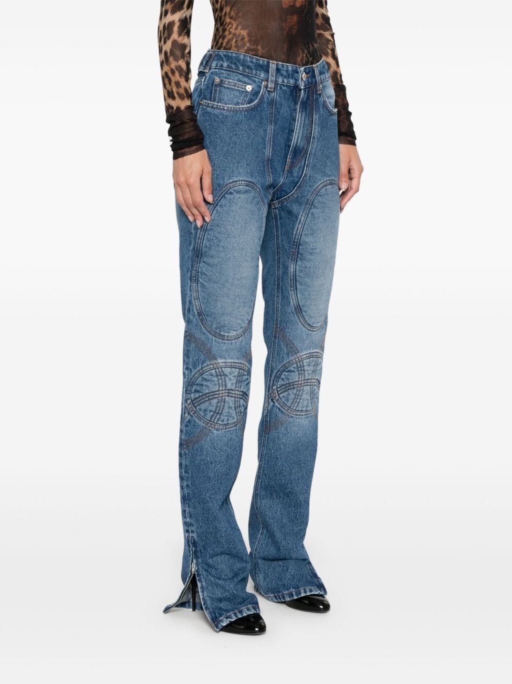 lace-up detail jeans - 3