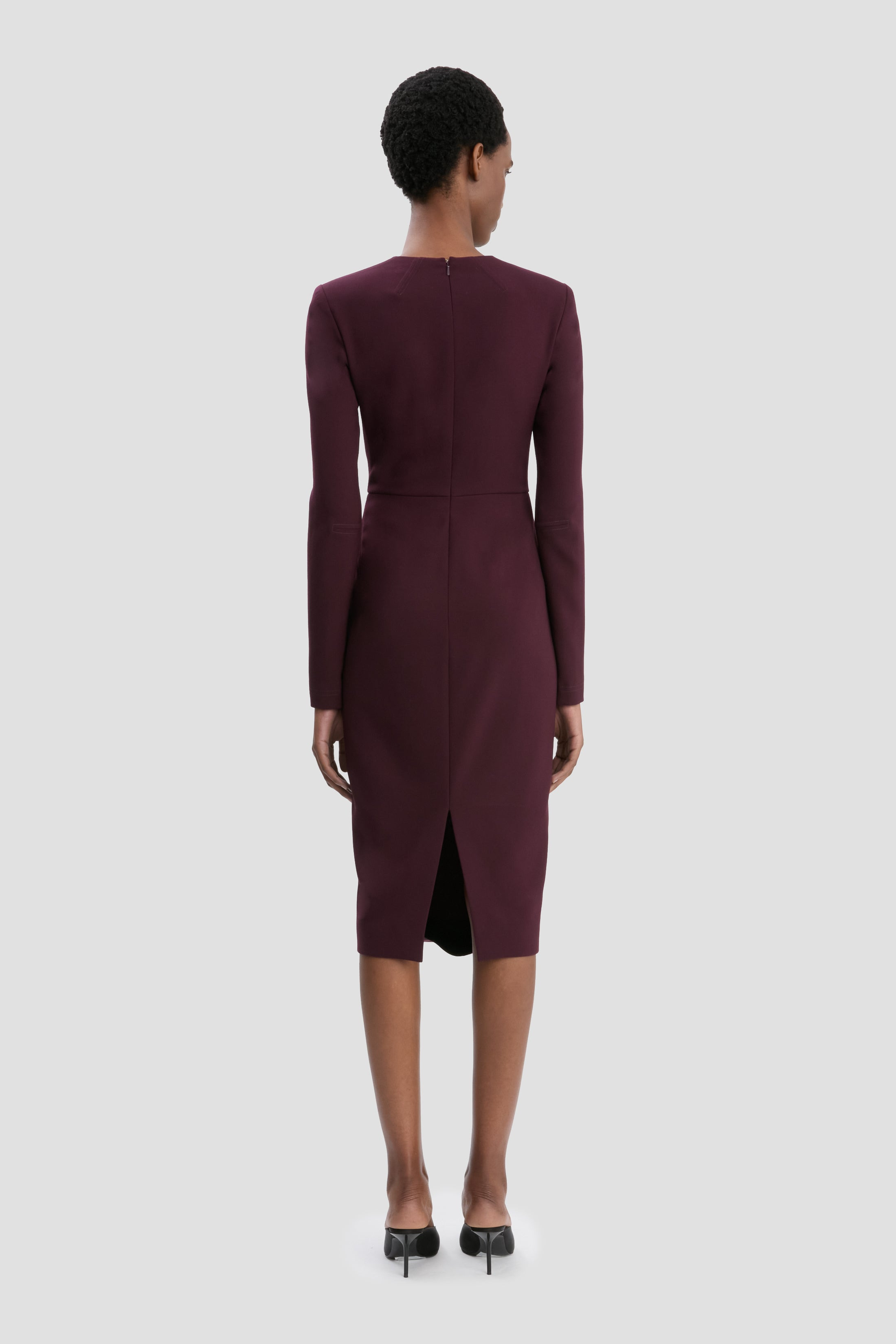 Long Sleeve T-Shirt Fitted Dress In Deep Mahogany - 5