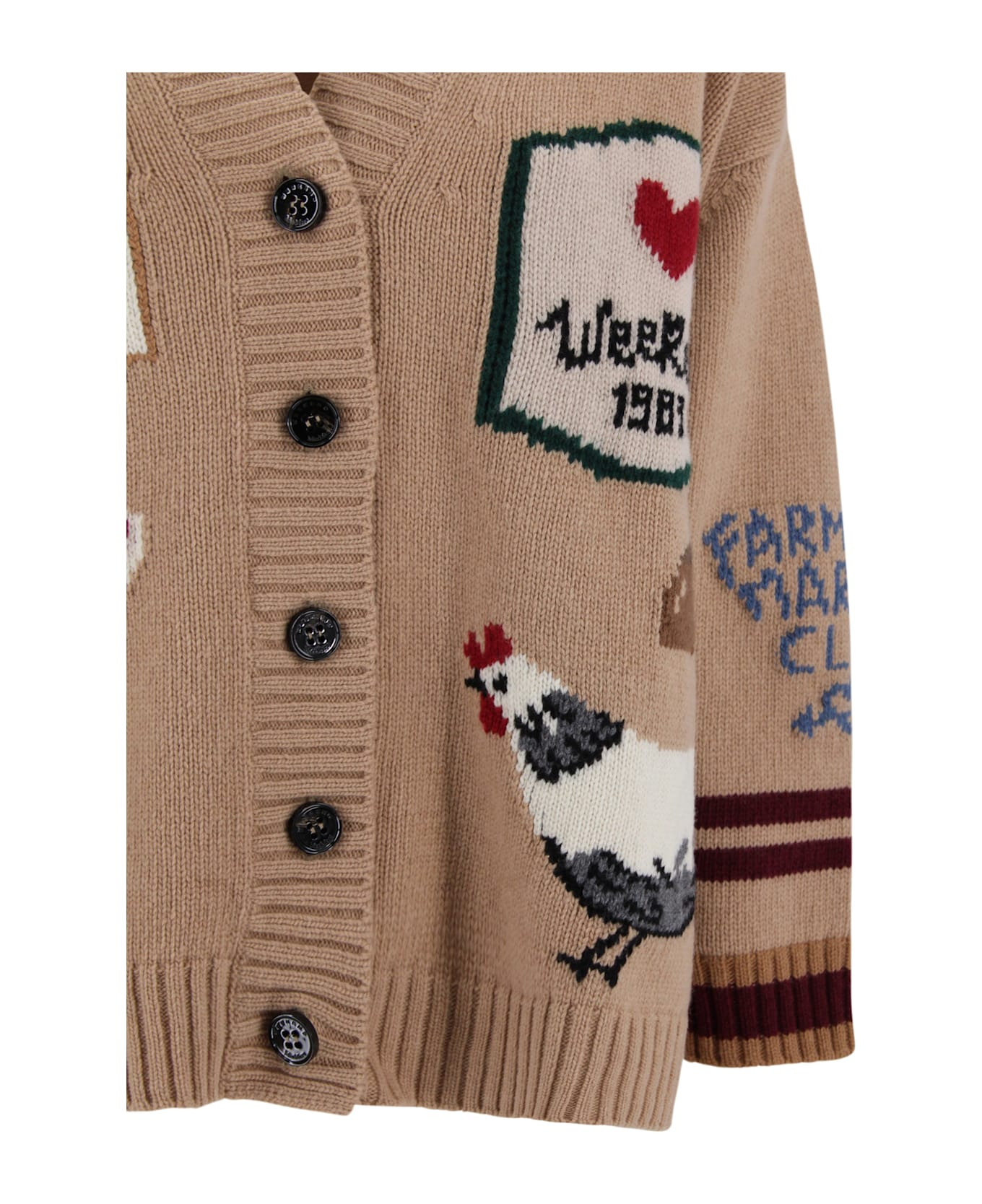 Oversized Cardigan In Beige Wool Yarn - 4