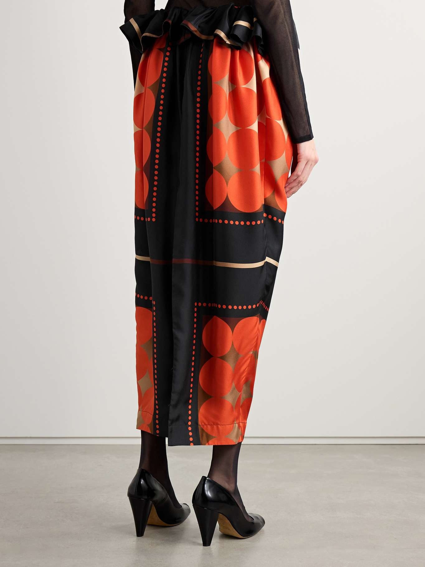 Lilila ruffled printed silk-twill midi skirt - 4