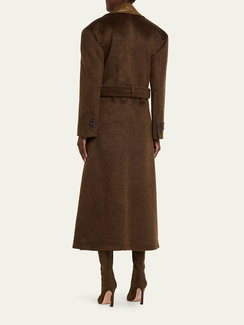 Shiny-Leather Lapels Double-Breasted Faux-Fur Trench Coat 3