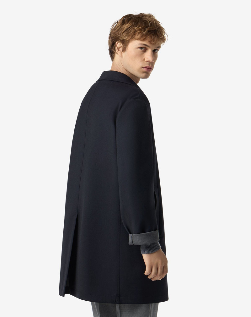 Blue single-breasted stretch wool trench coat 3