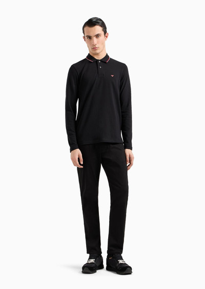 EMPORIO ARMANI Long-sleeved stretch piqué polo shirt with micro eagle embroidery outlook