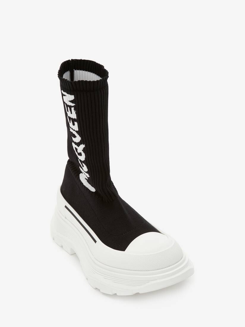 Mcqueen Graffiti Knit Tread Slick Boot in Black/white - 2