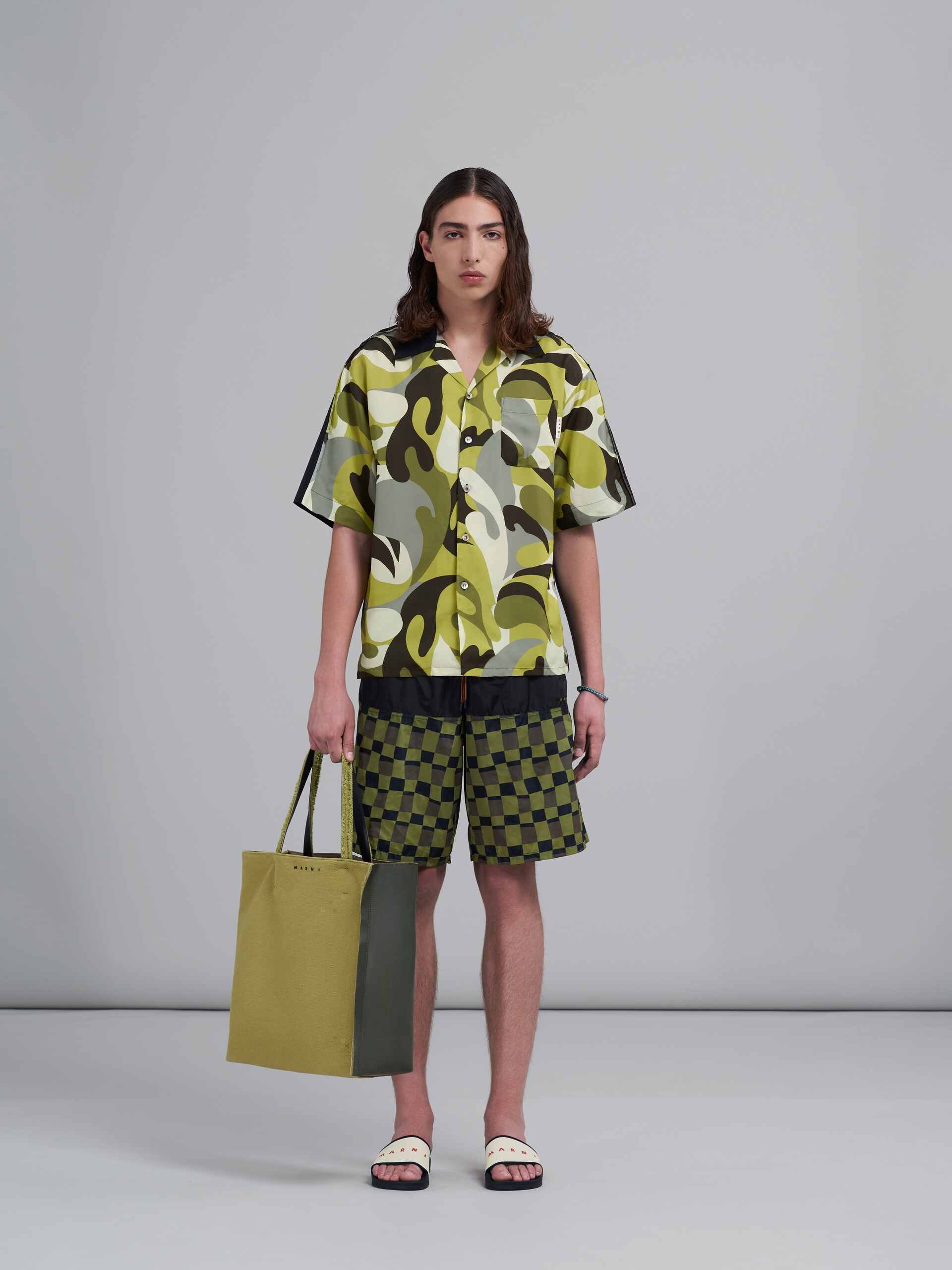 MUSEO SOFT LARGE BAG IN GREEN LEATHER AND CANVAS - 2