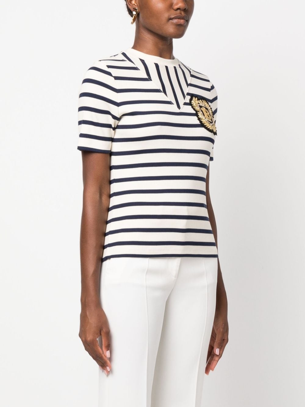 logo-patch ribbed-knit striped T-shirt - 3