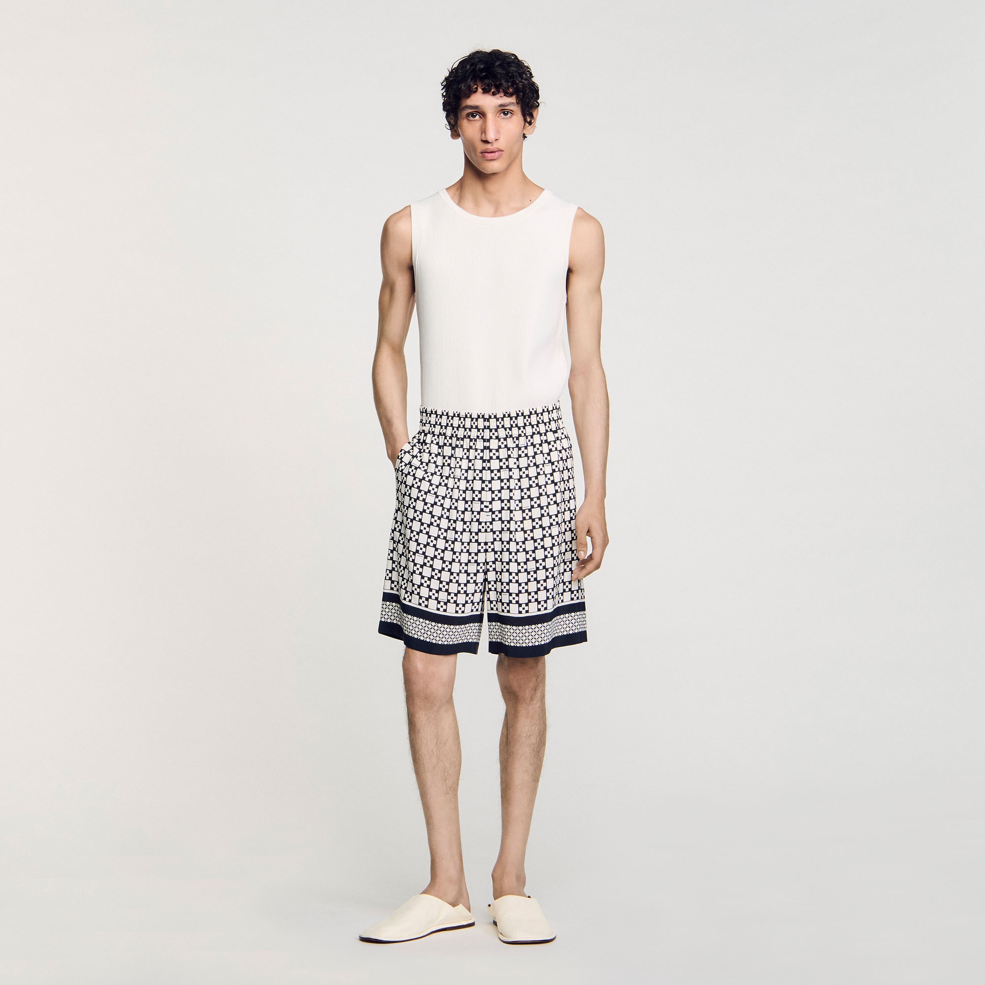 SQUARE CROSS FLOWY BERMUDA SHORTS - 1