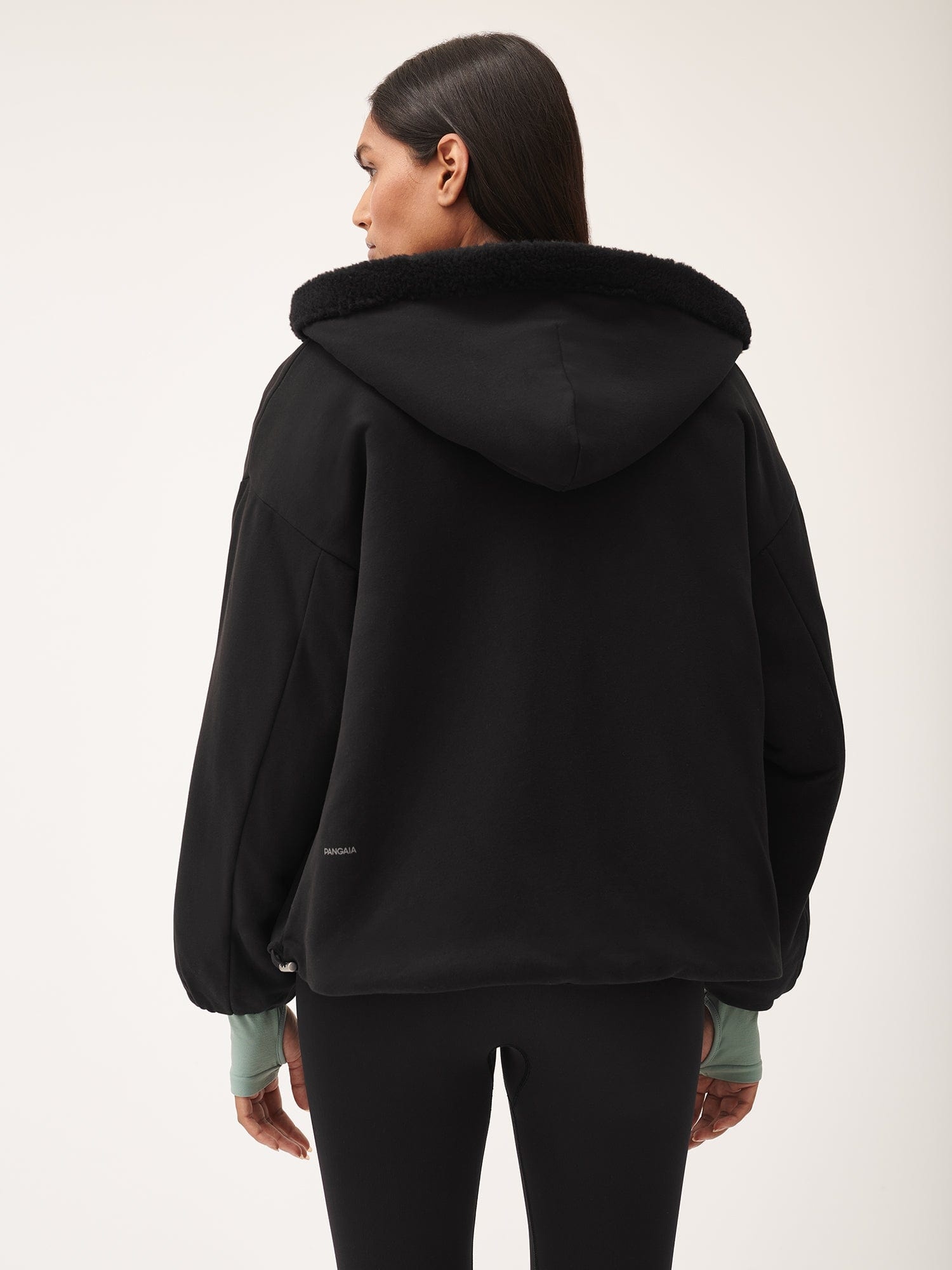 Womens Recycled Wool Fleece Reversible Bomber Jacket - Black - 4