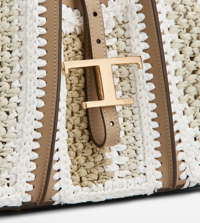 T TIMELESS SHOPPING BAG IN RAFFIA AND LEATHER MINI - BEIGE, WHITE 5