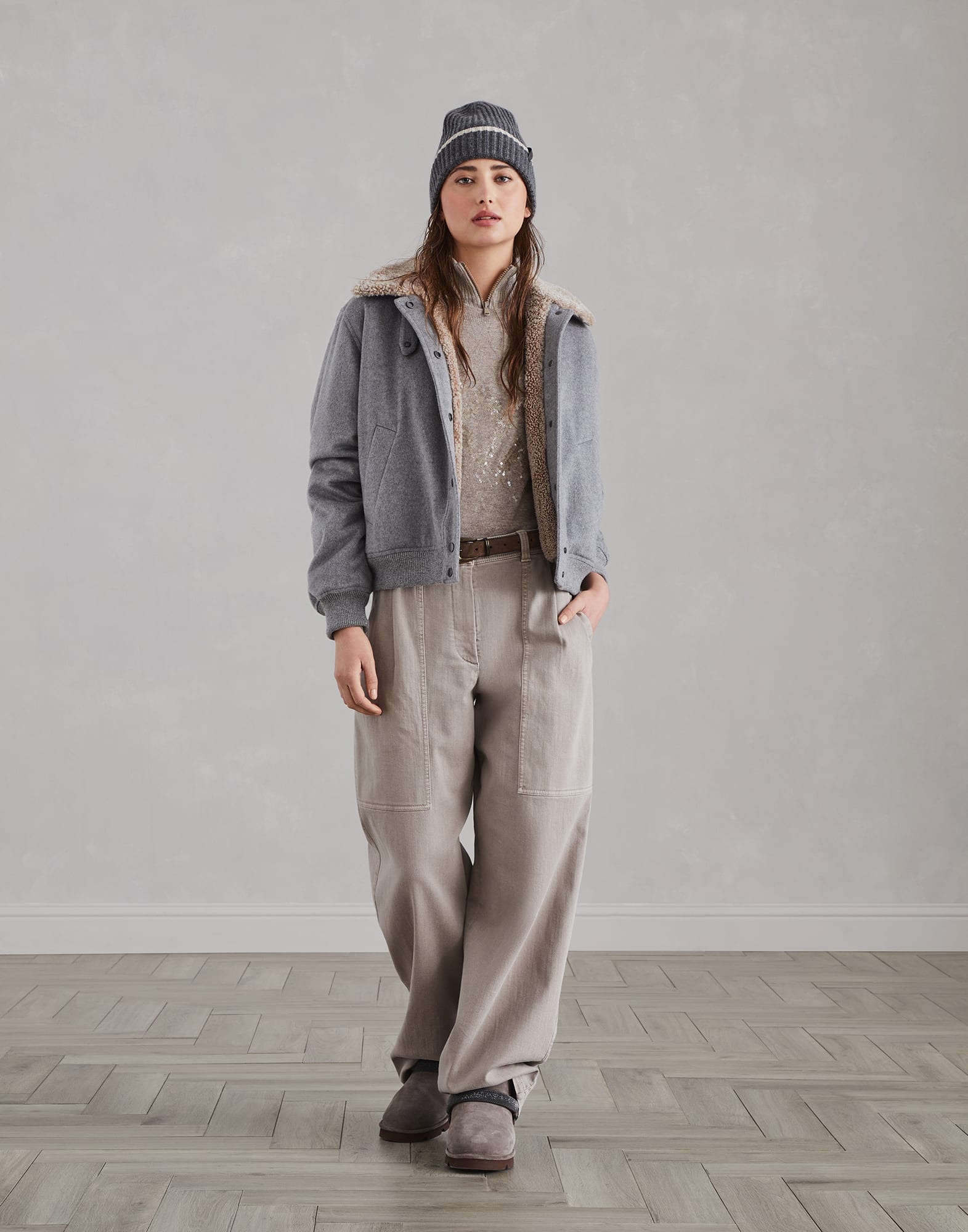 Sparkling cashmere and silk rib knit lightweight sweater with half zip and shiny detail - 5