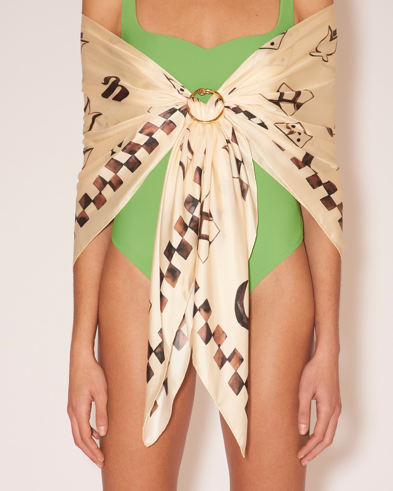 MIANI - Silk printed scarf - Creme totem 1