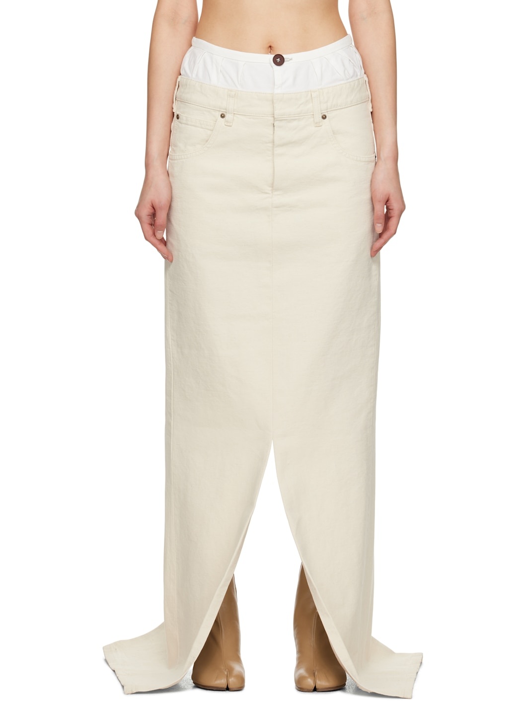 Beige 'Anonymity Of The Lining' Denim Maxi Skirt - 1