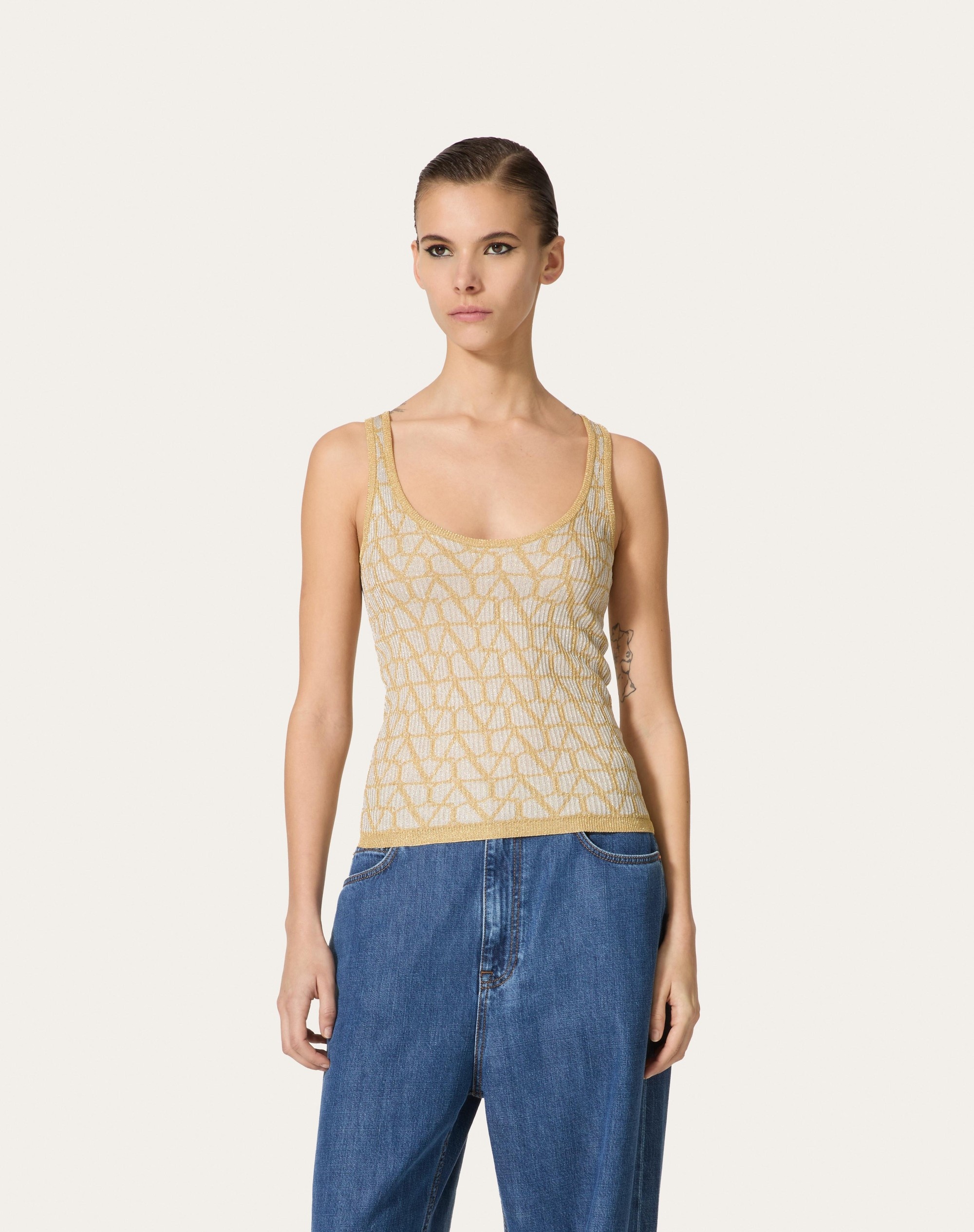 Tシャツ・カットソー VALENTINO LUREX AND JACQUARD TOILE ICONOGRAPHE TOP Valentino LUREX AND TOILE ICONOGRAPHE JACQUARD TOP | REVERSIBLE