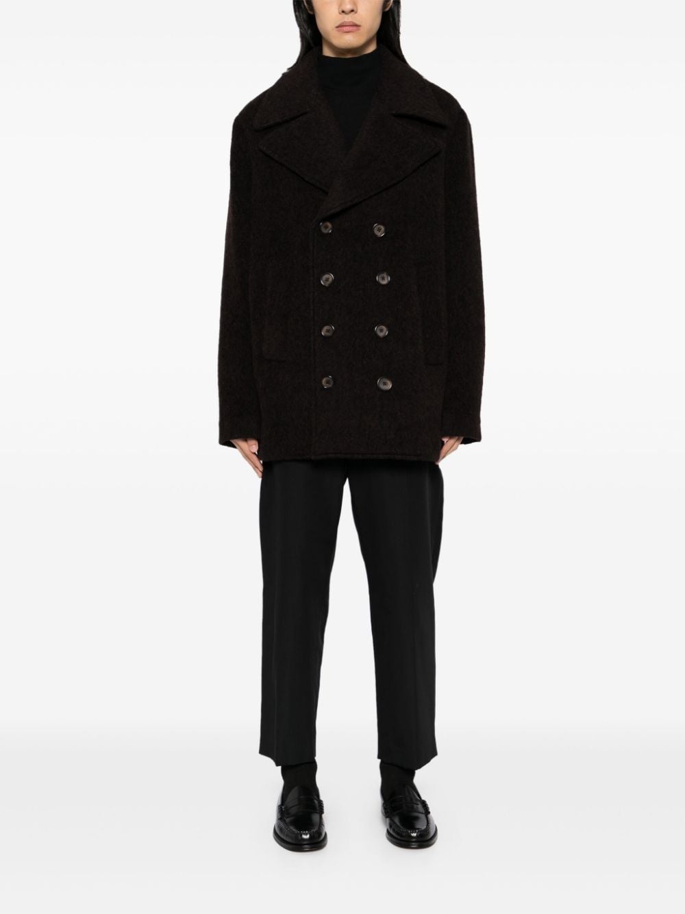 double-breasted melange coat - 2