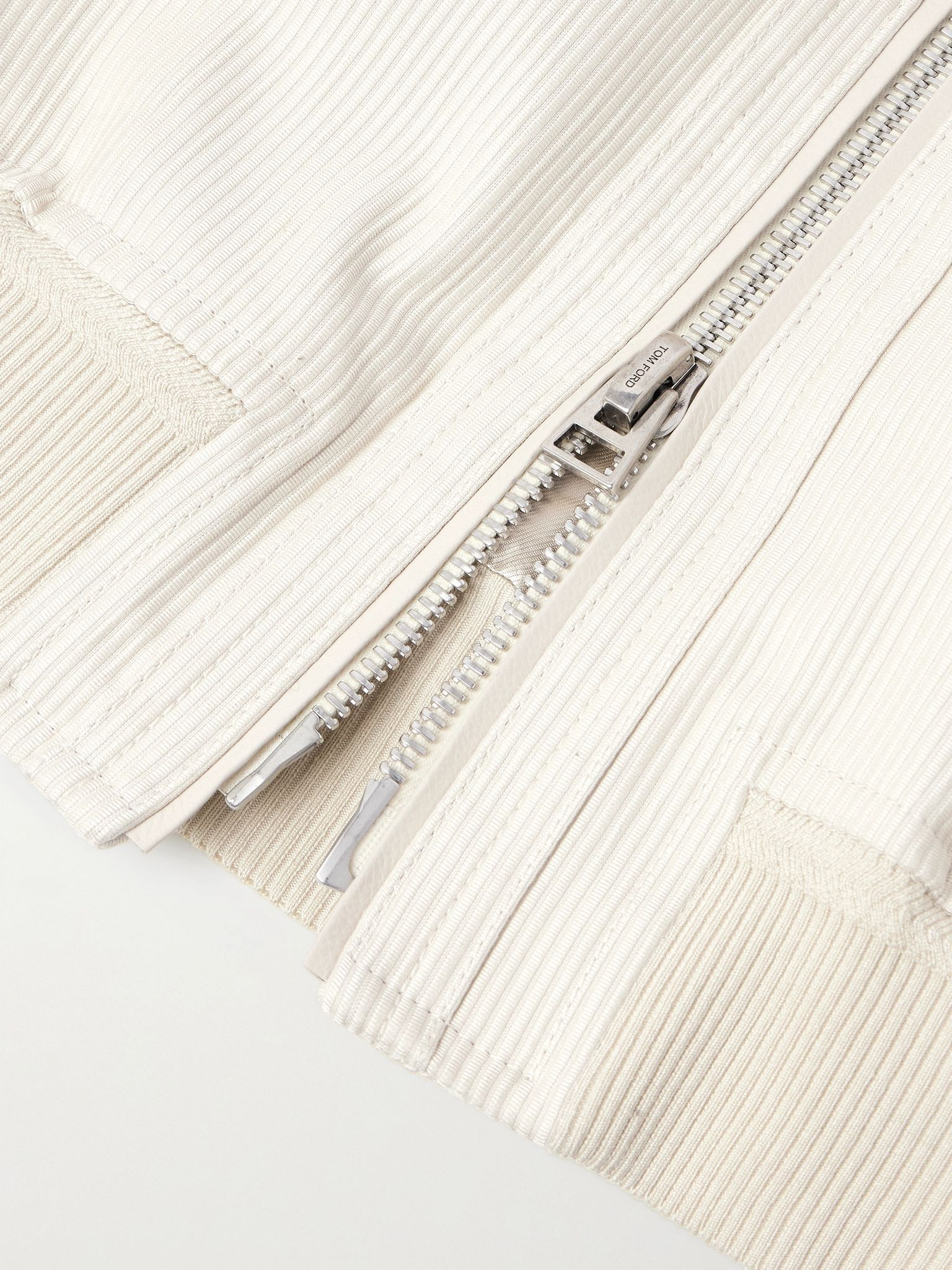 Slim-Fit Leather-Trimmed Cotton-Corduroy Jacket Cream - 5