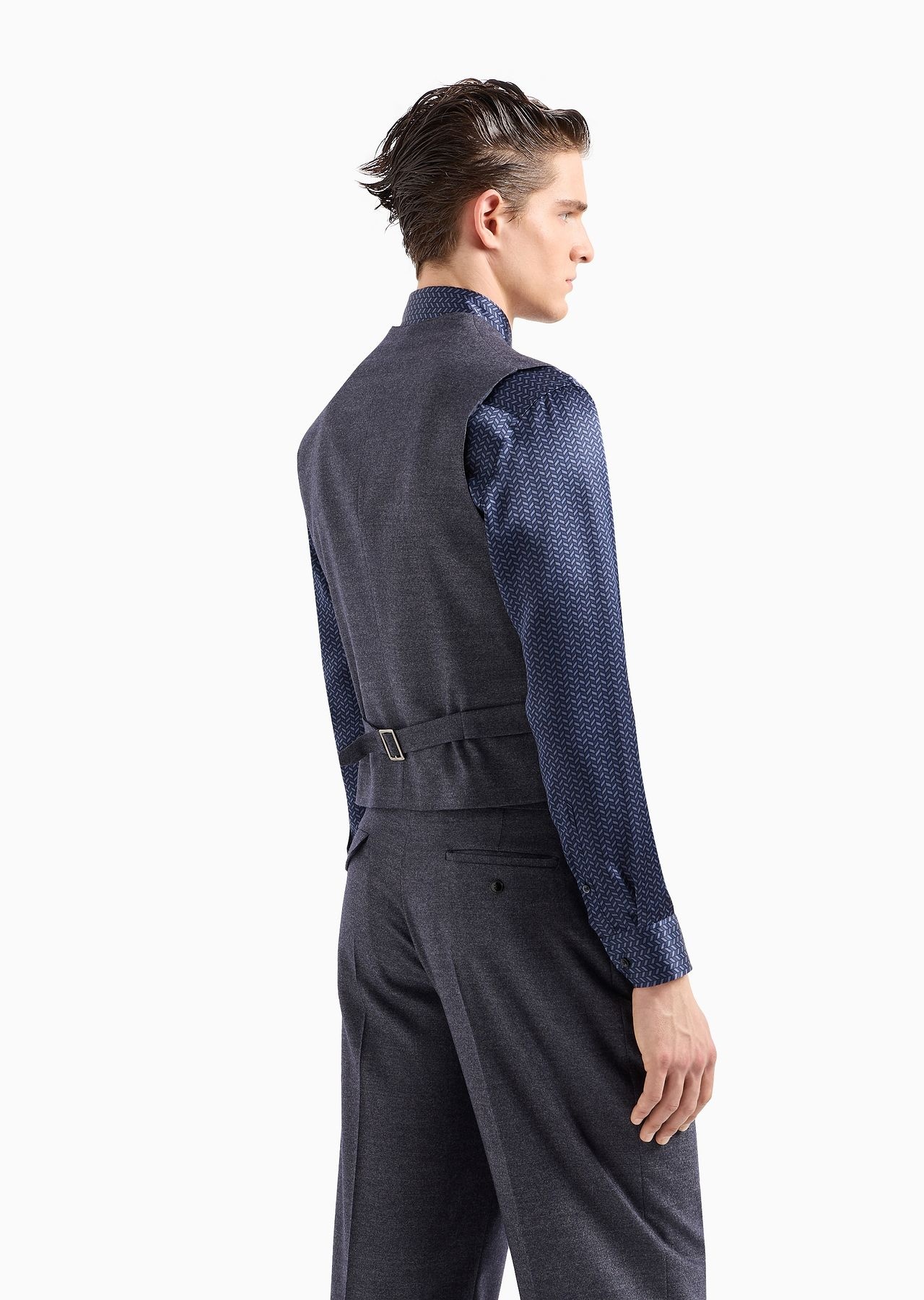 Double breasted waistcoat in denim-effect virgin wool and cashmere - 3