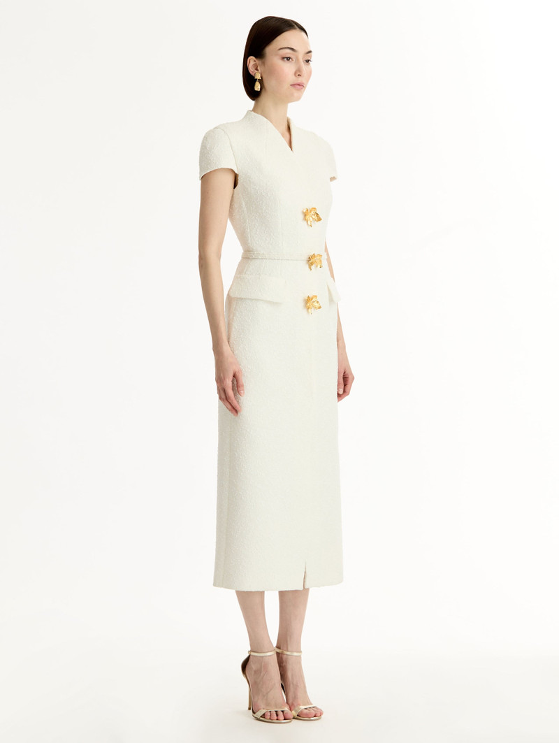 CYCLAMEN-DETAILED WOOL TWEED DRESS 5