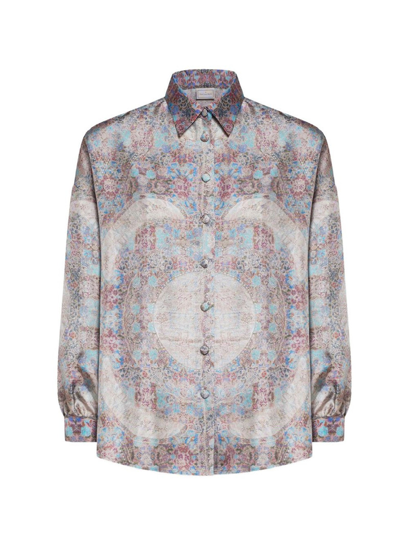 Aloe mosaic-pattern button-up silk shirt 1