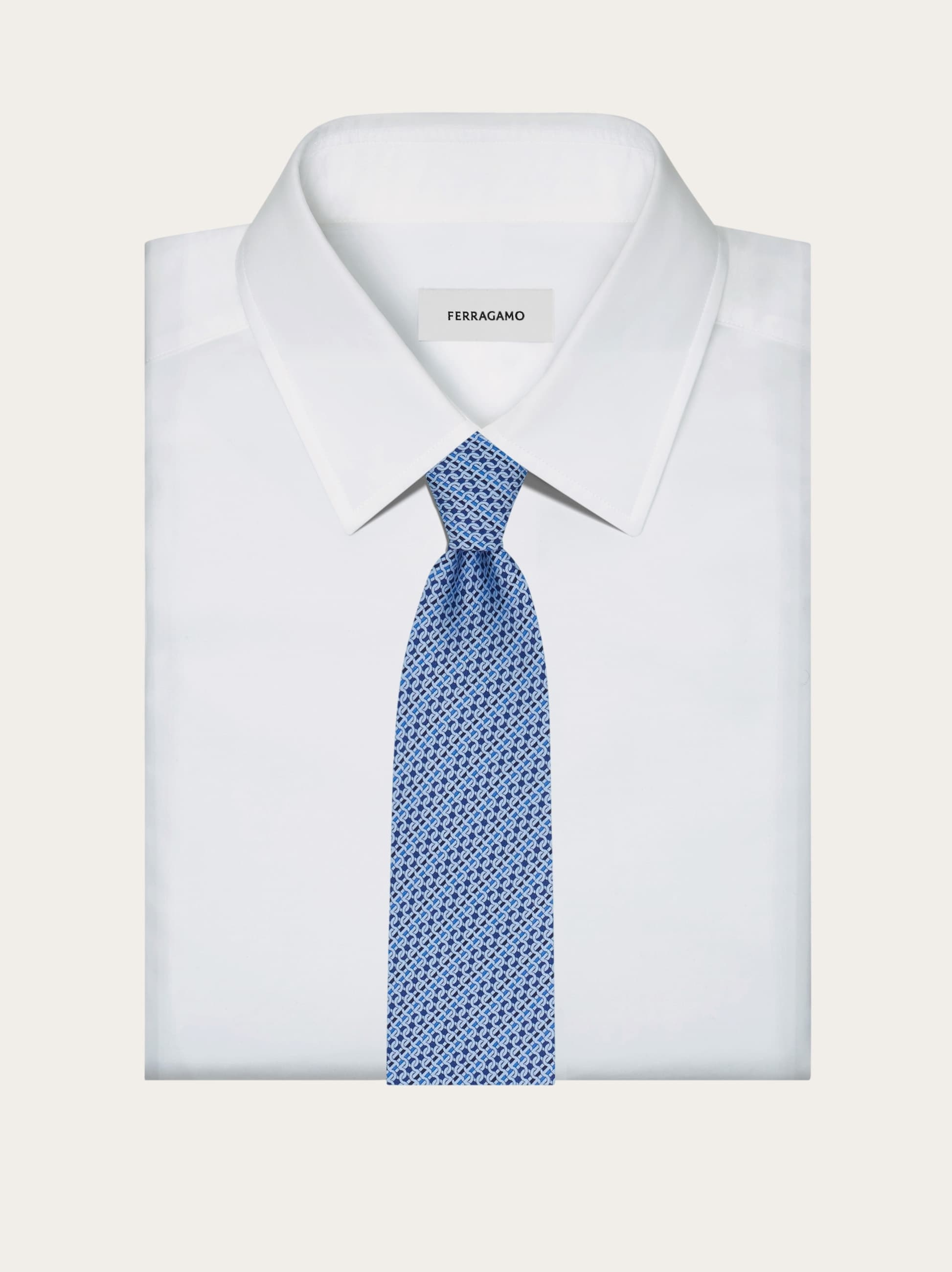 Printed silk tie with interlocking Gancini and regimental stripes - 4