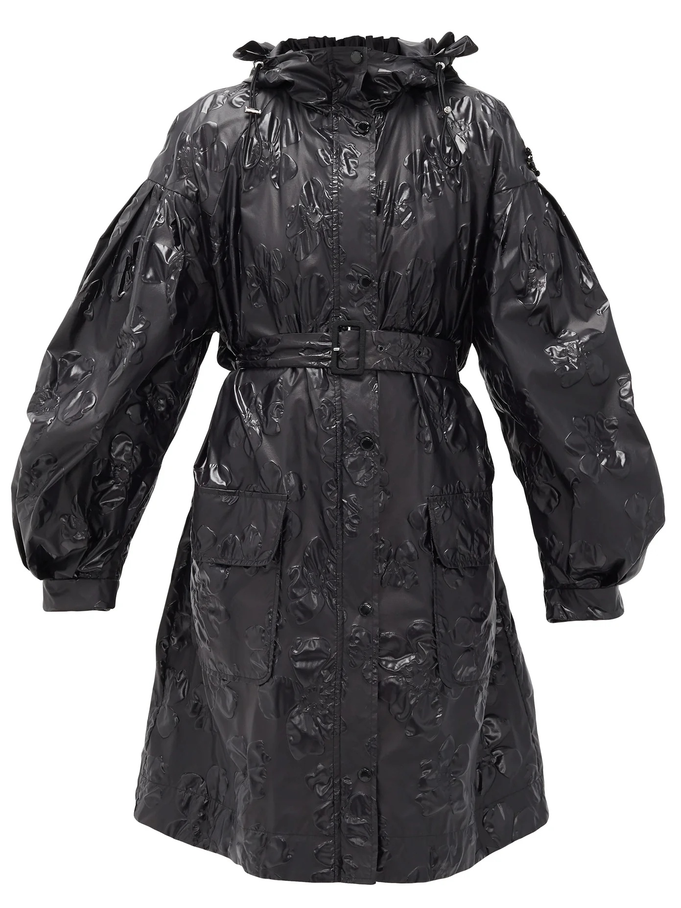 Raphaelis floral-embossed frilled parka - 1