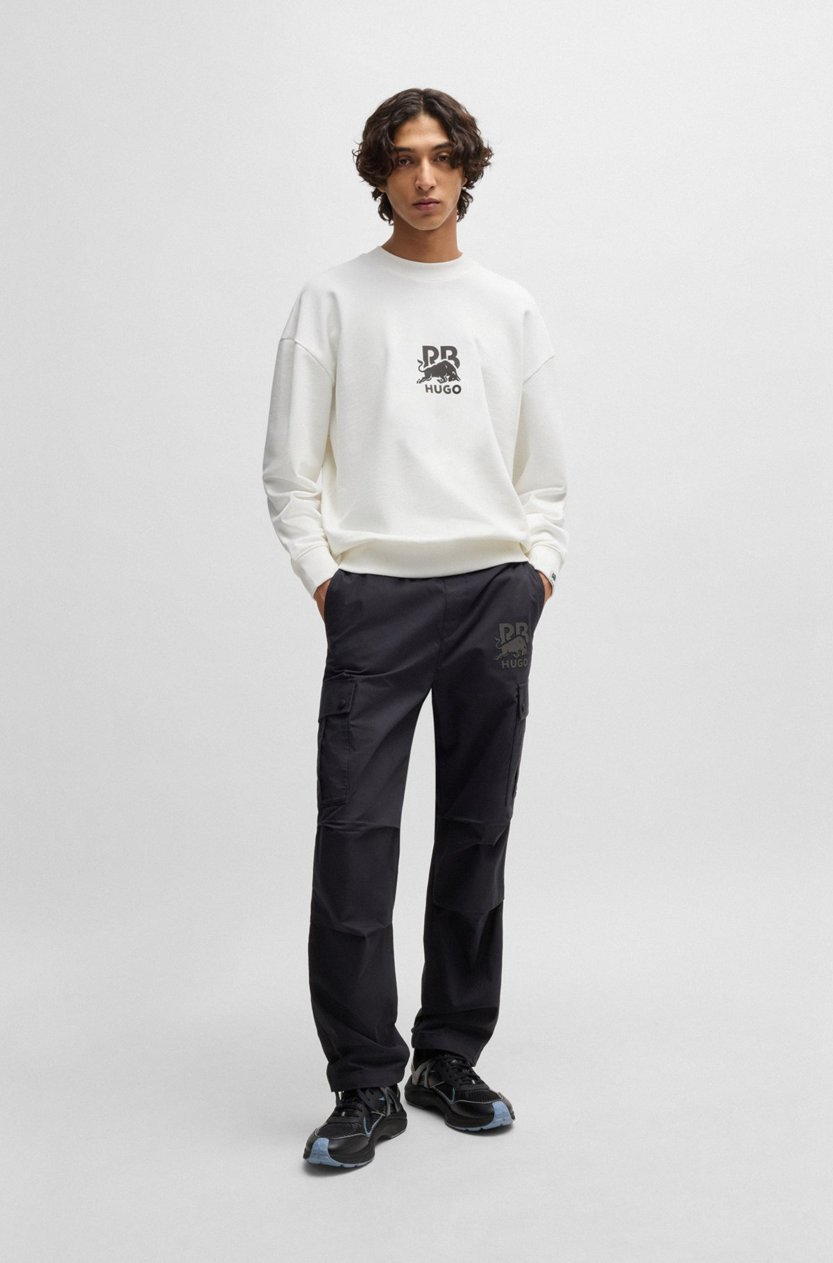 HUGO X RB COTTON-TERRY SWEATSHIRT WITH CARBON STEALTH LOGO - 4