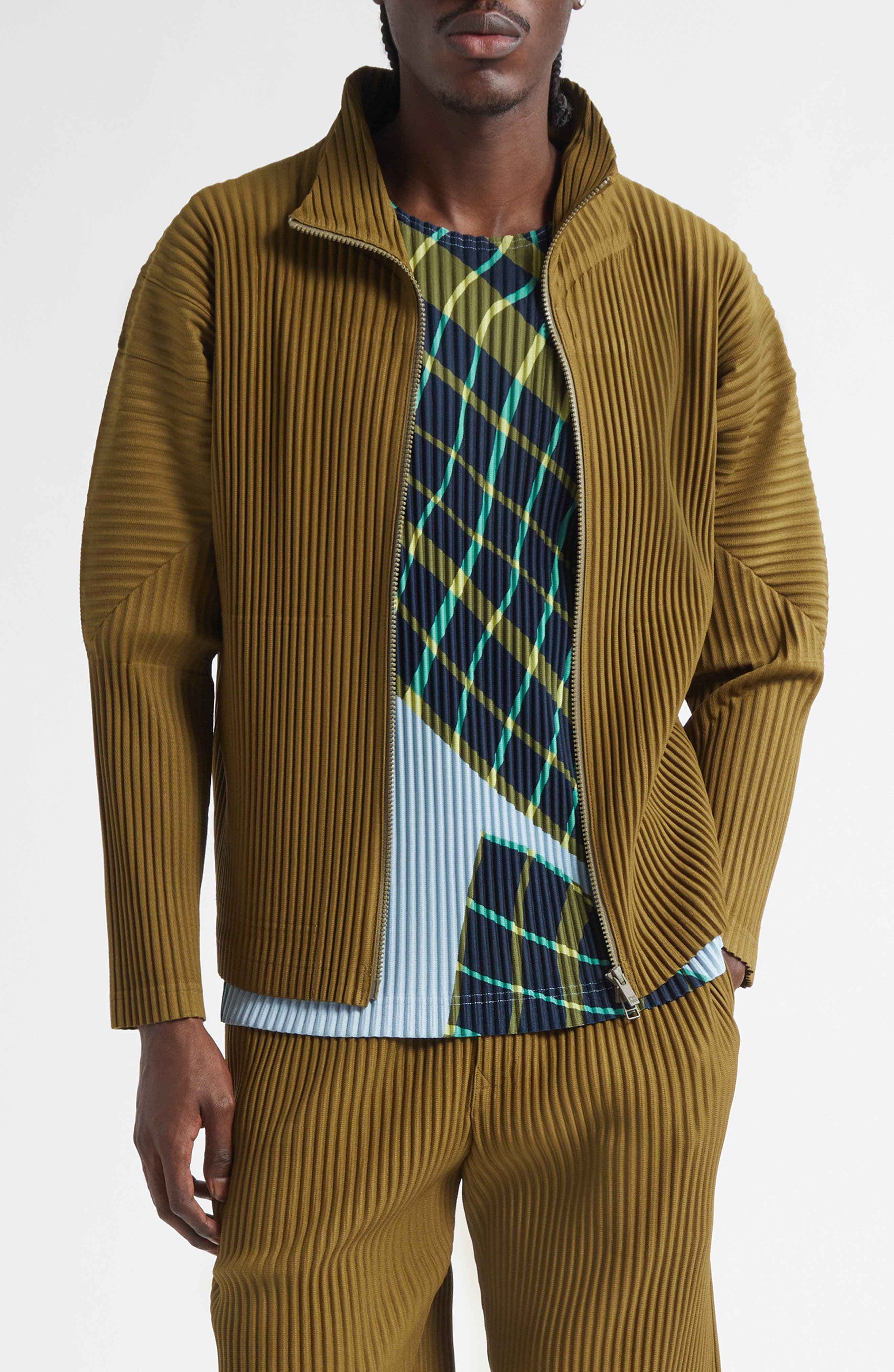 Homme Plissé Issey Miyake Monthly Colors Pleated Full Zip Jacket in Olive Khaki at Nordstrom - 1