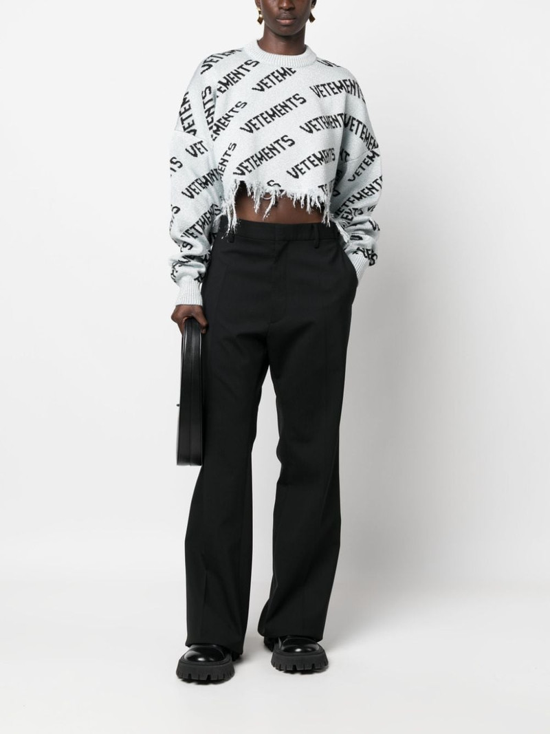 VETEMENTS frayed-hem intarsia-knit jumper outlook