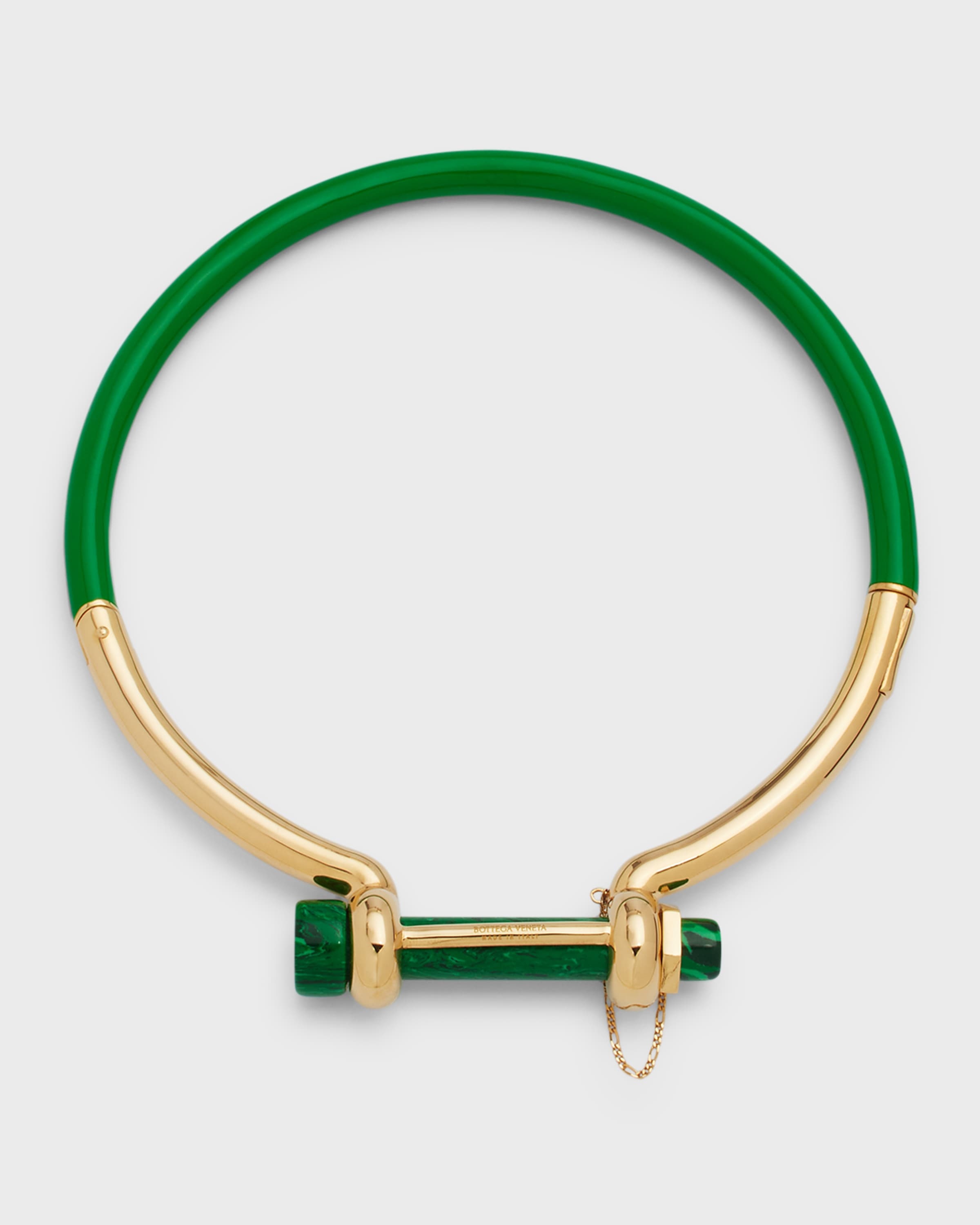 Bottega Veneta Palm Green and Gold Plated Bolt Necklace