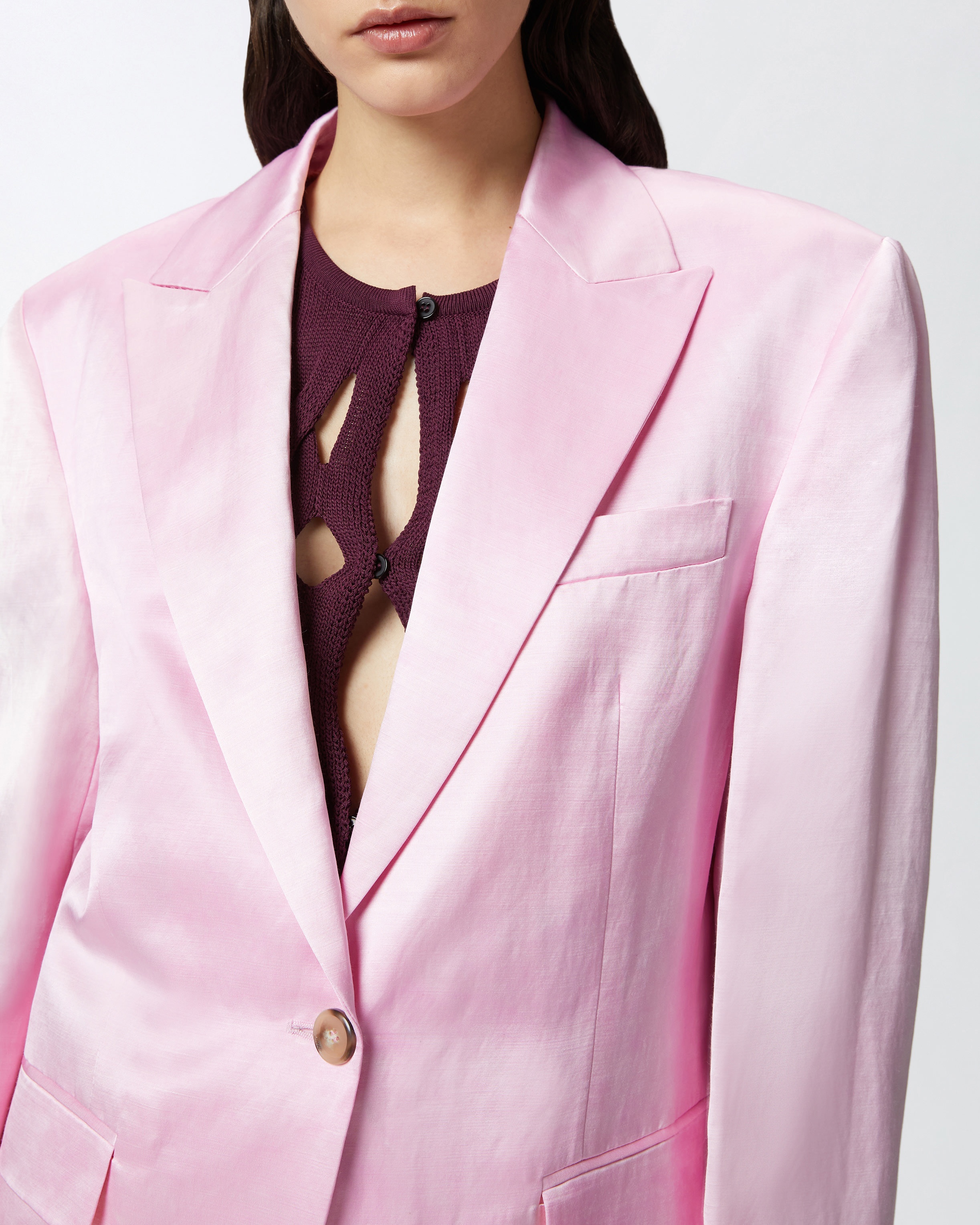 SINGLE-BREASTED SLUB SATIN BLAZER - 5