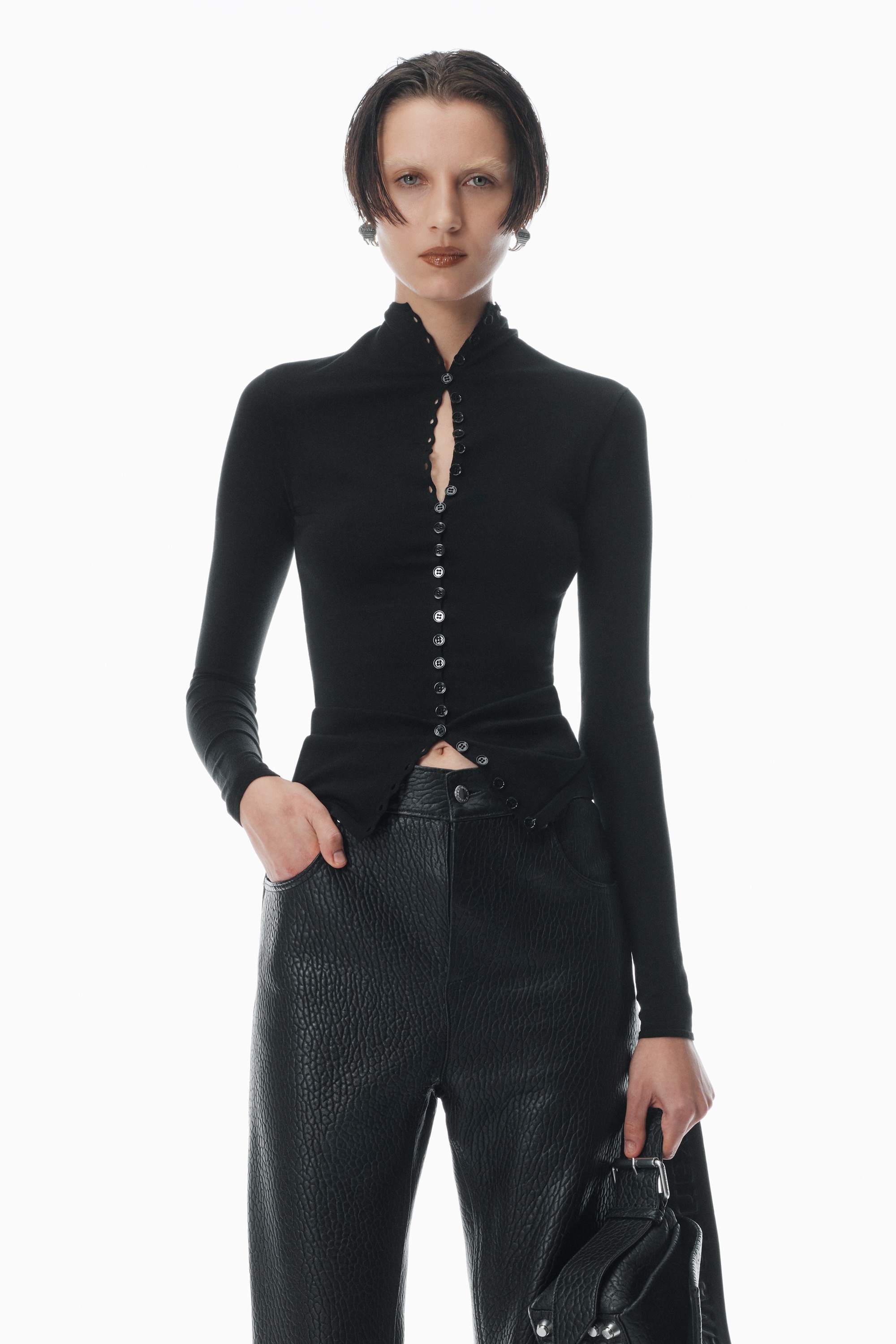 Long-Sleeve High-Neck Cardigan - 2