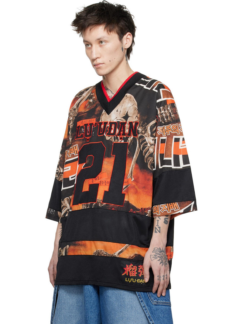 LU'U DAN Black & Orange Hockey L-D T-shirt outlook