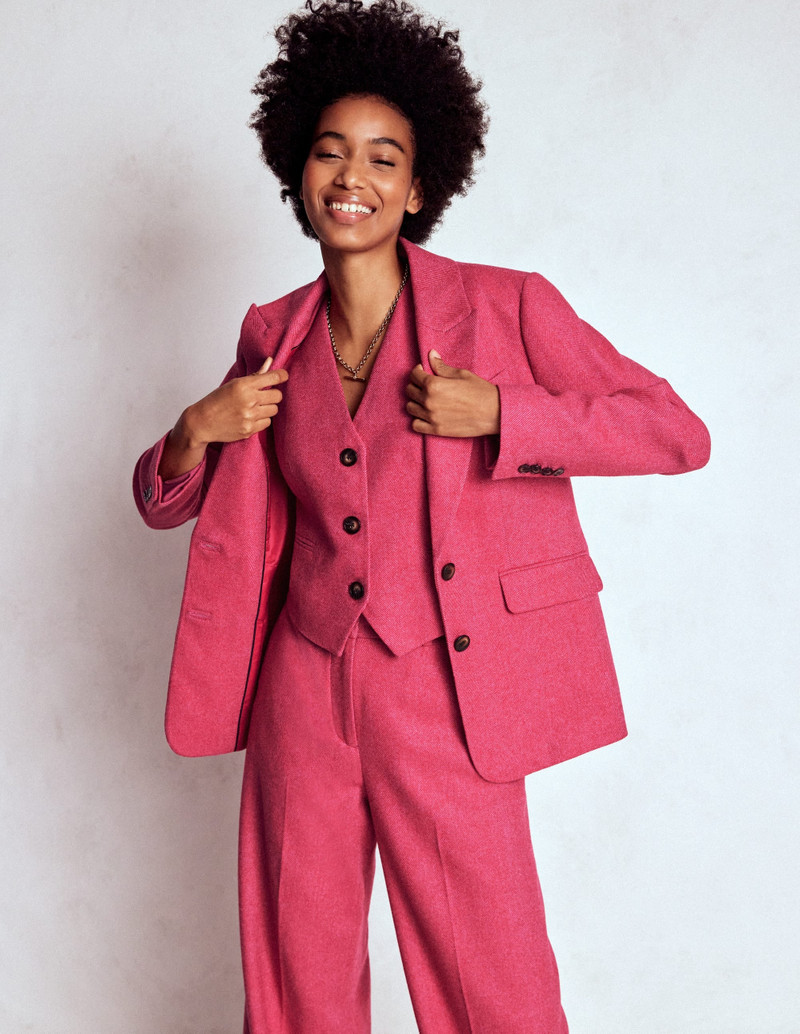 Pink Wool Waistcoat-Red and Pink Wide Herringbone 7