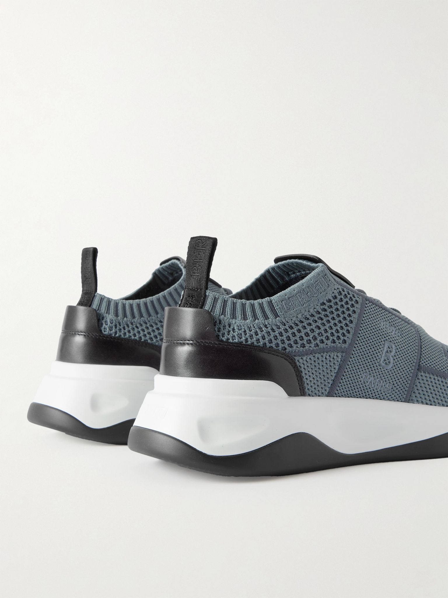 Shadow Leather-Trimmed Stretch-Knit Sneakers Gray - 5